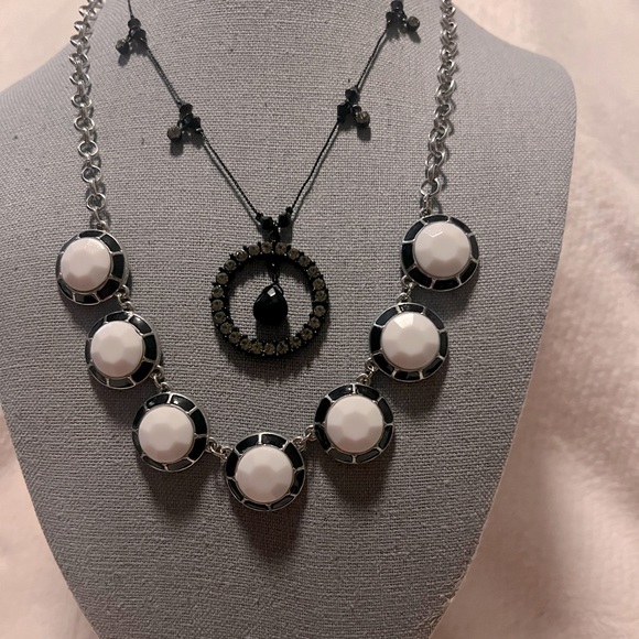 Black n White Choker Silver Tone Necklace - Picture 7 of 8